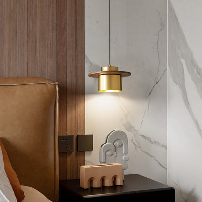 Nordic Luxury Walnut Brass Column 1-light Pendant Light