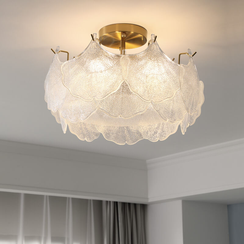 Traditional French Ginkgo Leaf Hardware Glass 5/8 Light Semi-Flush Mount Ceiling Light For Living Room Lumendat