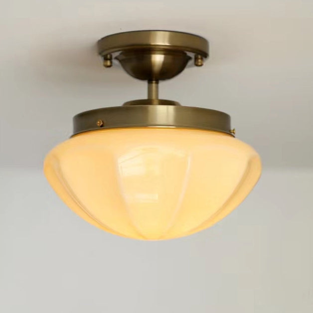 Traditional French Iron Glass Hemispheroid Ripple 1-light Semi-flush Mount Ceiling Light for Hallway