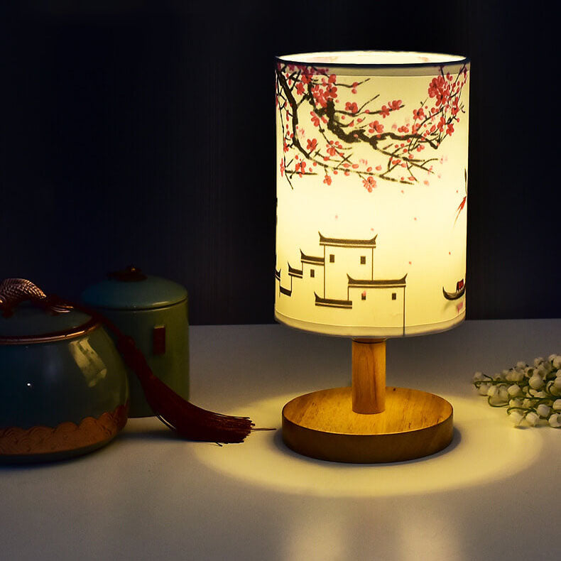 Modern Minimalist Fabric Column Landscape Wood LED Table Lamp Lumendat