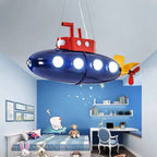 Contemporary Creative Cartoon Submarine Iron LED Kids Chandelier for Bedroom BulbSquare