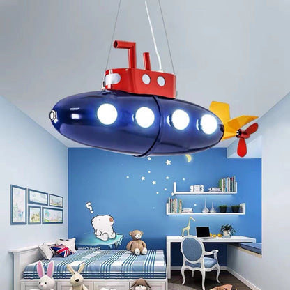 Contemporary Creative Cartoon Submarine Iron LED Kids Chandelier for Bedroom