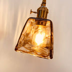 Traditional Vintage Amber Square Glass Brass 1-light Pendant Light for Living Room BulbSquare