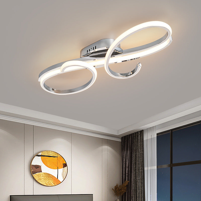 Modern Minimalist Curved Line Iron Aluminum Silicone LED Semi-flush Mount Ceiling Light for Living Room