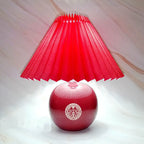 Traditional Chinese Red Pleated Fabric Lampshade Ceramic Base 1-Light Table Lamp For Bedroom Lumendat