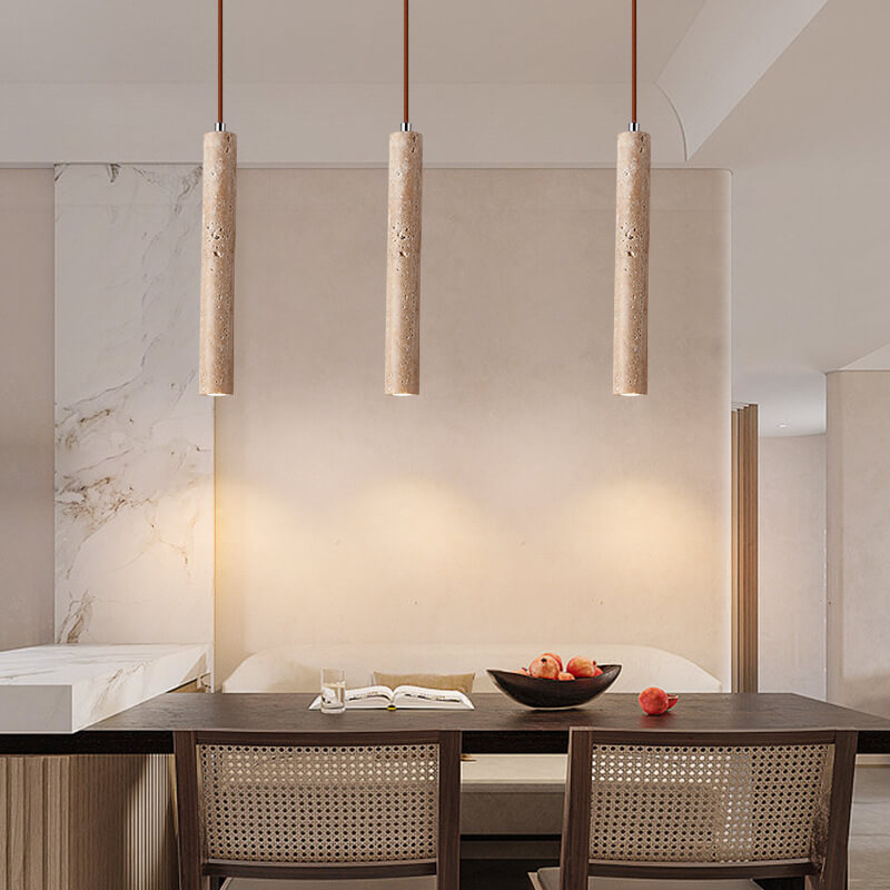 Japanese Wabi Sabi Yellow Travertine Cylinder 1-light Pendant Light BulbSquare