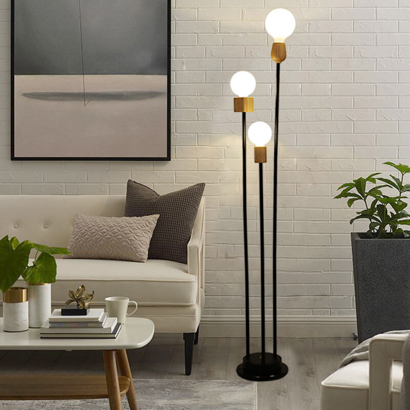 Industrial Retro Iron Black-Finished Frame Glass Ball 3-Light Standing Floor Lamp Lumendat