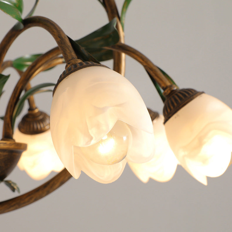 Modern Art Deco Iron Lacquered Ring Tulip Glass Crystal Shade 6/8-light Chandelier for Living Room BulbSquare