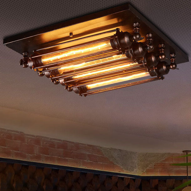 Nostalgic Industrial Iron Glass Strip 4-light Flush Mount Ceiling Light