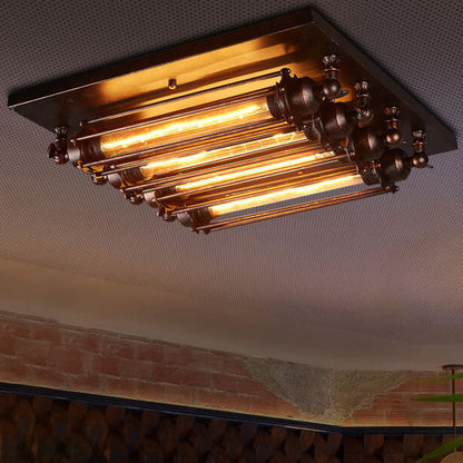 Nostalgic Industrial Iron Glass Strip 4-light Flush Mount Ceiling Light