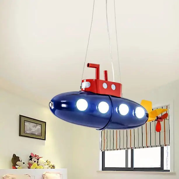 Contemporary Creative Cartoon Submarine Iron LED Kids Chandelier for Bedroom BulbSquare