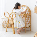 Lumendat Traditional Japanese Round Rattan Weaving Footstool Kids Backrest Chair For Entryways Lumendat