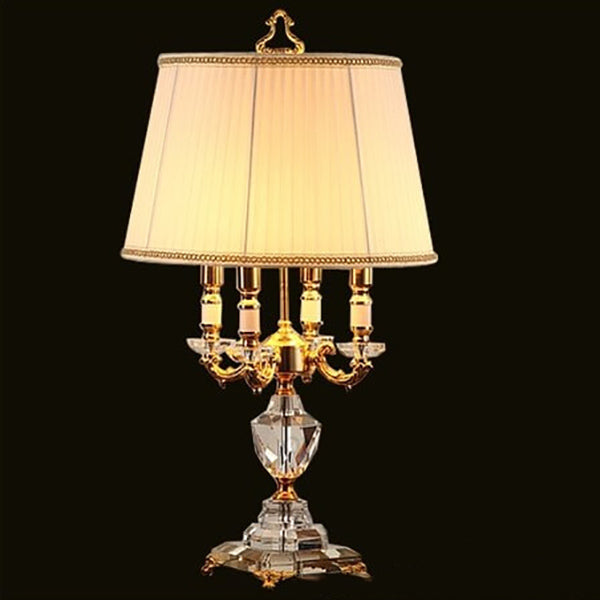 European Luxury Fabric Candle Holder with Crystal Base 4-Light Table Lamp Lumendat