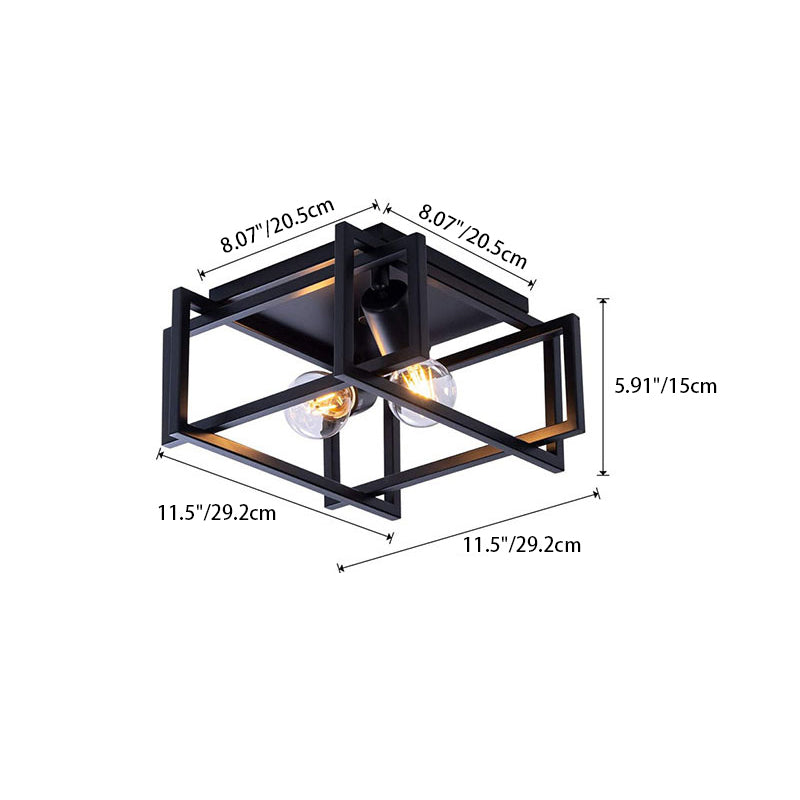Contemporary Industrial Square Iron 2-light Semi-flush Mount Ceiling Light for Living Room