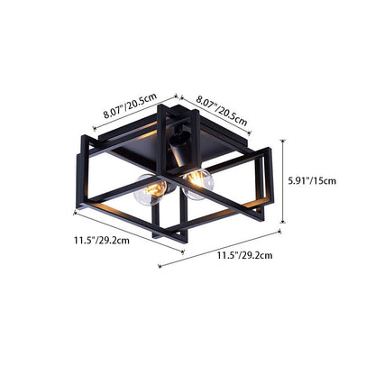 Contemporary Industrial Square Iron 2-light Semi-flush Mount Ceiling Light for Living Room