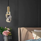 Modern Luxury Copper Irregular Crystal Stone LED Pendant Light for Living Room BulbSquare