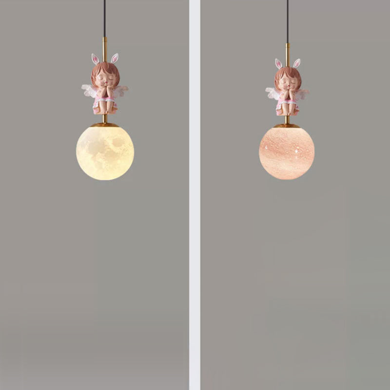 Lumendat Contemporary Nordic Kids Resin Glass Round Angel 1-Light Pendant Light For Bedside Lumendat