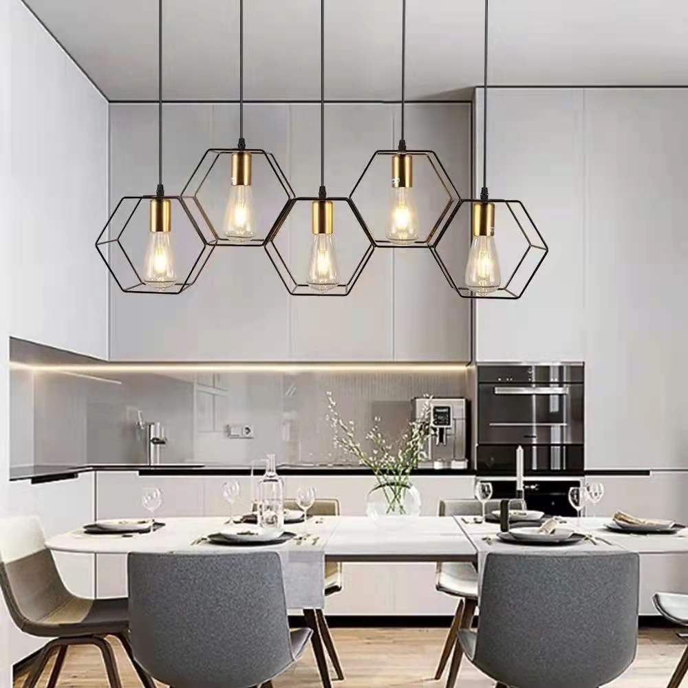 Industrial Vintage Geometric Frame Iron 3/5 Light Island Light Chandelier BulbSquare