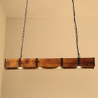 Traditional Vintage Solid Wood Long Bar LED Island Light Chandelier for Dining Room BulbSquare