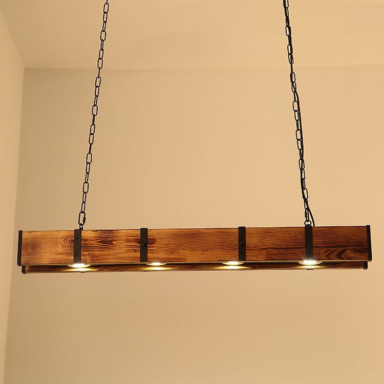 Traditional Vintage Solid Wood Long Bar LED Island Light Chandelier for Dining Room BulbSquare