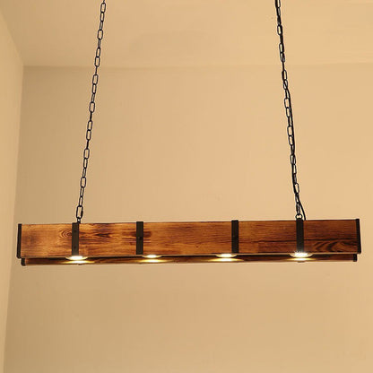 Traditional Vintage Solid Wood Long Bar LED Island Light Chandelier for Dining Room