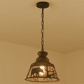 Traditional Vintage Round Trapezoidal Animal Iron 1-light Pendant Light for Living Room BulbSquare