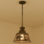 Traditional Vintage Round Trapezoidal Animal Iron 1-light Pendant Light for Living Room BulbSquare