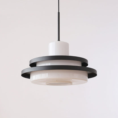 Traditional Vintage Round Cylinder Glass Iron 1-light Pendant Light for Living Room