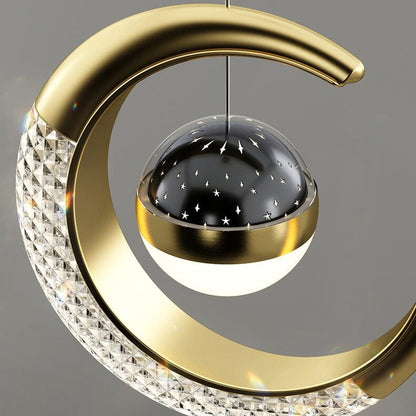 Contemporary Creative Iron Acrylic Moon LED Pendant Light for Bedroom