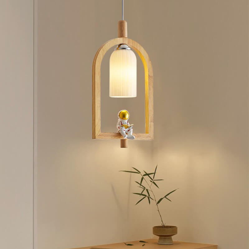 Lumendat Japanese Creative Wood Frame Resin Astronaut 1-Light Pendant Light Lumendat