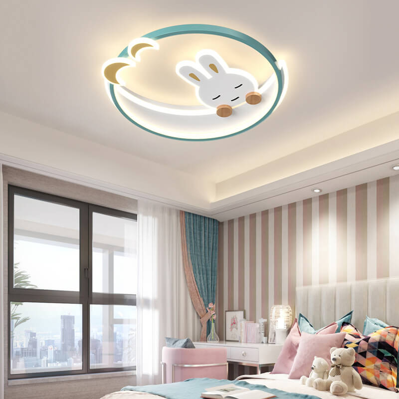 Lumendat Modern Creative Cartoon Rabbit Iron Round LED Kids Flush Mount Ceiling Light Lumendat