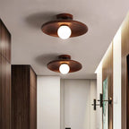 Modern Simplicity Rubberwood Glass Round 1-Light Semi-Flush Mount Ceiling Light For Hallway Lumendat