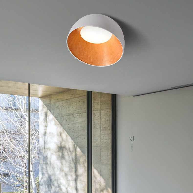 Minimalist Wooden Bowl Iron LED Flush Mount Ceiling Light BulbSquare