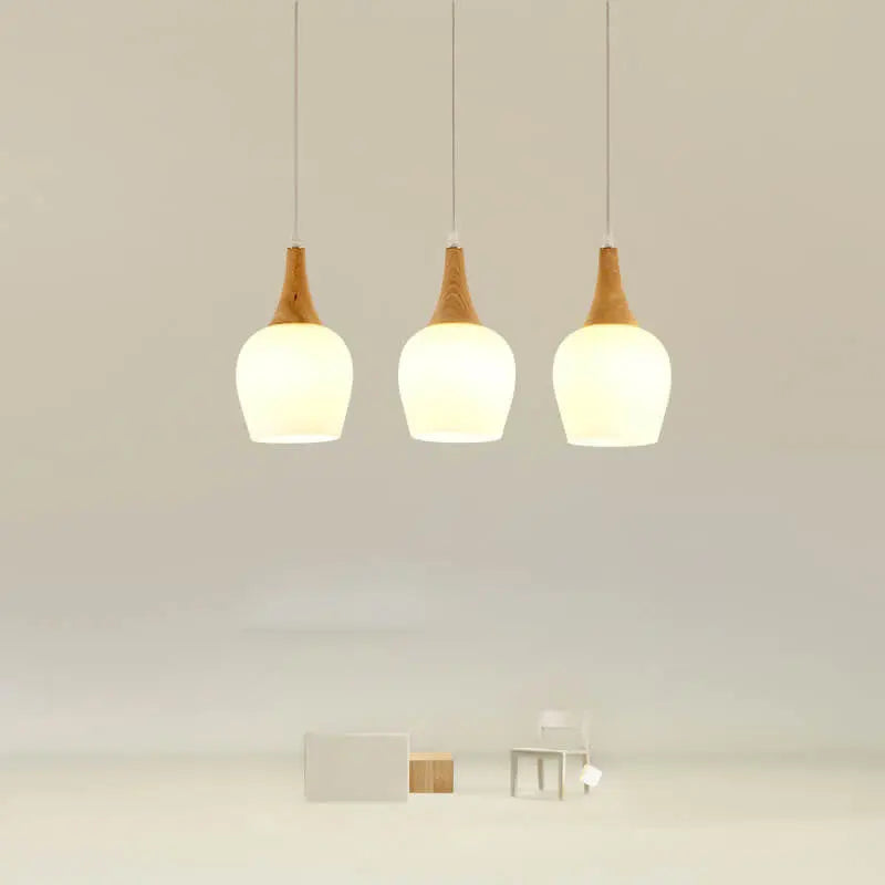 Nordic Solid Wood Glass White Bottle Island Light 1/3 Light Chandelier Lumendat