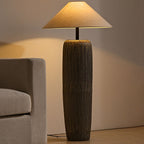 Japanese Wabi-sabi Fabric Shade Ceramic Column Base 1-Light Standing Floor Lamp Lumendat