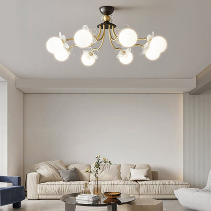 Contemporary Luxury Full Copper Petal Glass Shade 3/6/8-Light Semi-Flush Mount Ceiling Light For Living Room