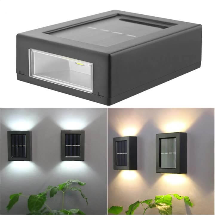Solar Square Up and Down Lighted LED Outdoor Waterproof Garden Wall Sconce Lamp Lumendat