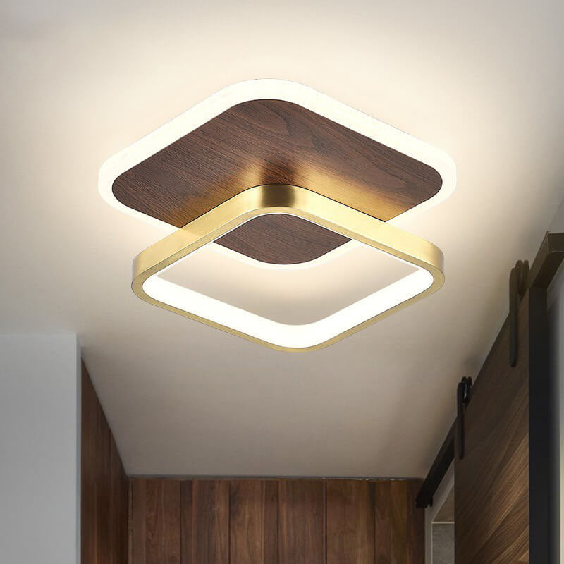 Modern Minimalist Aluminum Circular Square LED Semi-flush Mount Ceiling Light
