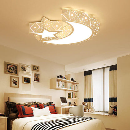 Modern Star Moon Geometric Iron LED Kids Flush Mount Ceiling Light