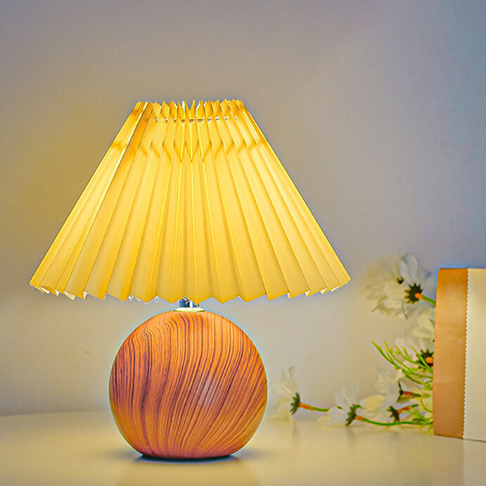 Nordic Vintage Pleated Wood Ball Base LED Table Lamp Lumendat