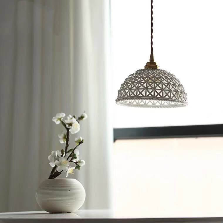 Vintage Ceramic Lattice Design 1 - Light Pendant Light BulbSquare