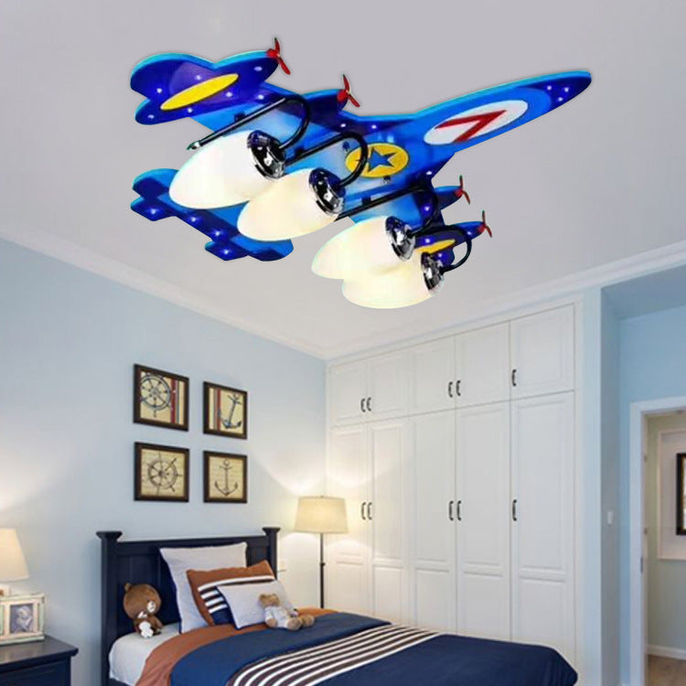 Lumendat Contemporary Creative Wooden Airplane Acrylic 4-Light Flush Mount Ceiling Light For Bedroom Lumendat