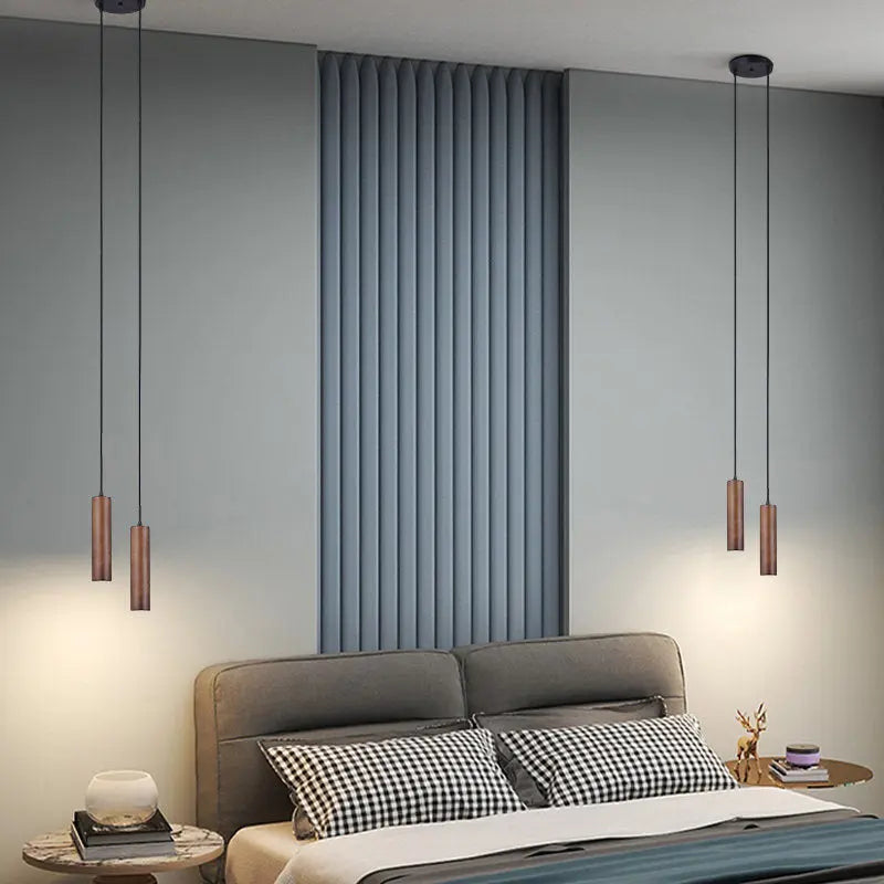 Modern Minimalist Wood Cylinder LED Pendant Light Lumendat