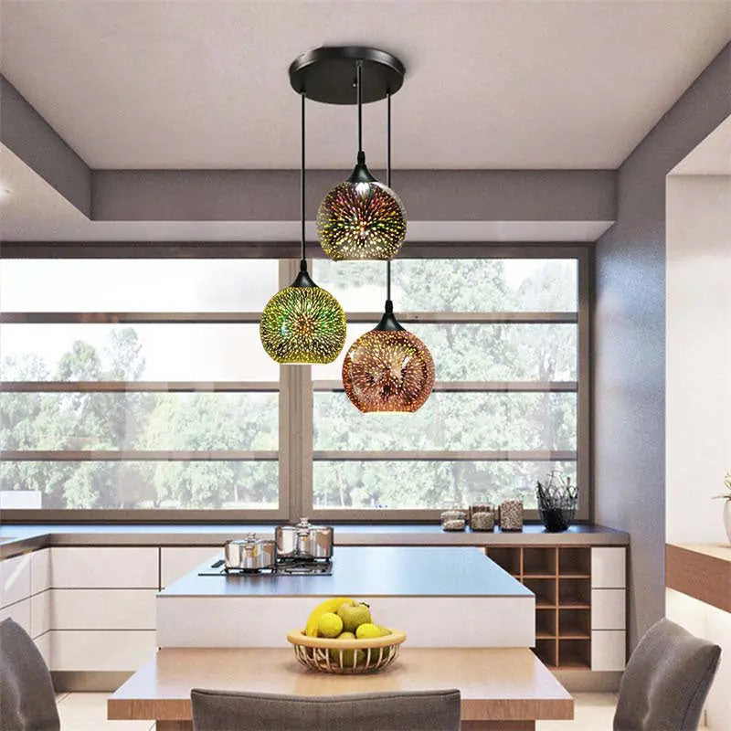 Modern Creative 3d Colorful Fireworks Glass Dome 2/3 Light Island Light Chandelier Lumendat