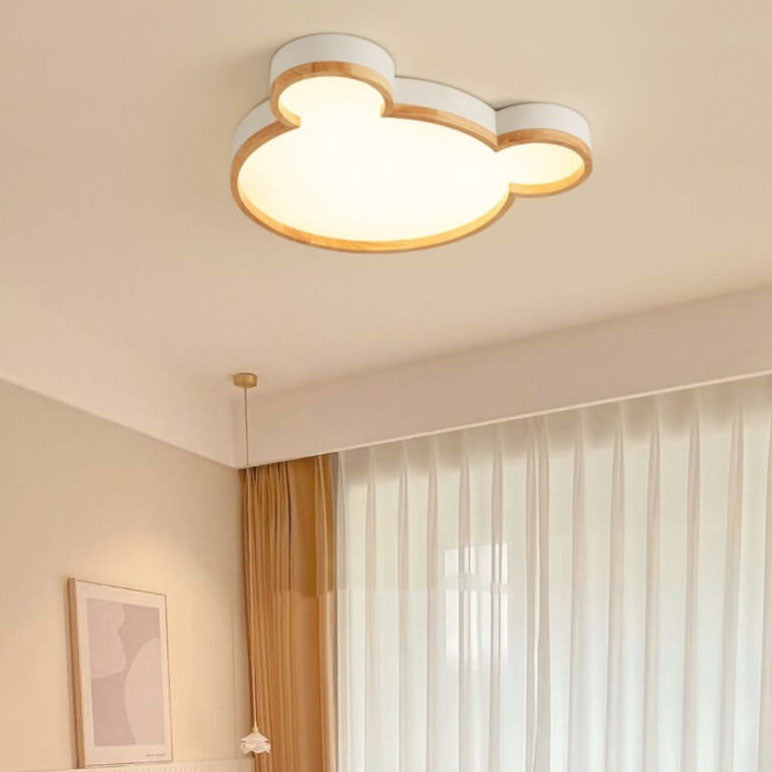 Lumendat Nordic Wood Bear Shape LED Kids Flush Mount Ceiling Light Lumendat