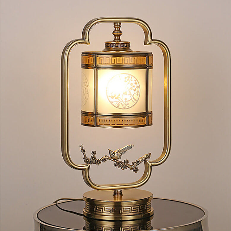 Chinese Glass Full Copper Carved 1-Light Table Lamp Lumendat