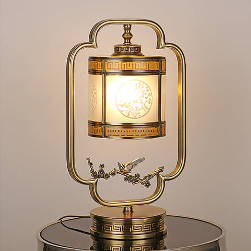 Chinese Glass Full Copper Carved 1-Light Table Lamp Lumendat
