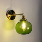 Japanese Vintage Round Ball Glass Brass 1-Light Wall Sconce Lamp