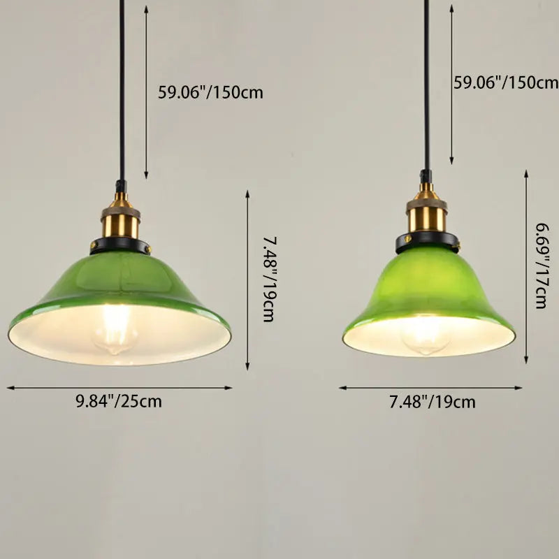 Contemporary Retro Emerald Green Flared Glass Shade 1-light Pendant Light for Dining Room BulbSquare
