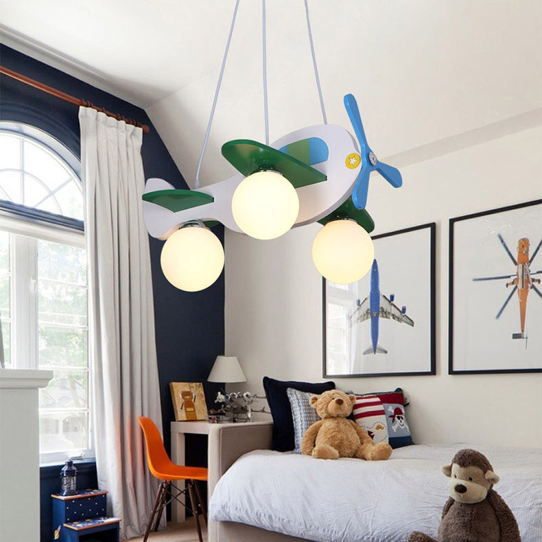 Lumendat Contemporary Creative Wooden Propeller Plane 3-Light Kids Chandelier For Living Room Lumendat